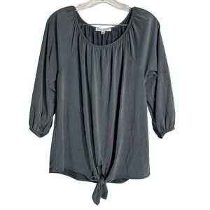 Green Envelope Los Angeles Grey‎ Tie Front 3/4 Sleeve Blouse Small Made in USA